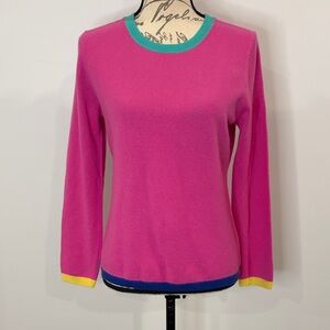 Lands’ End 100% cashmere sweater colorblock trim detail S